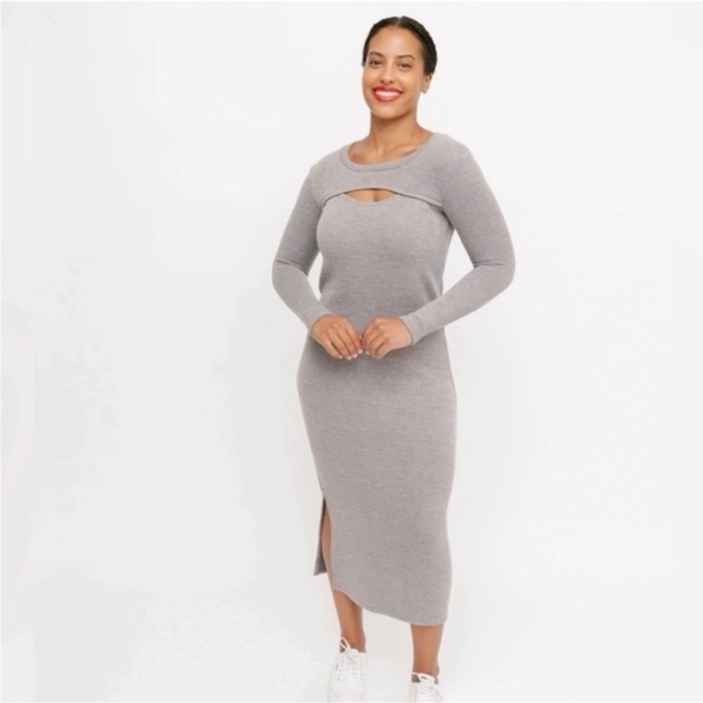 Smash Tess Zoe Sweater Dress- Knit Midi Sweater Dress- Size Medium- Grey